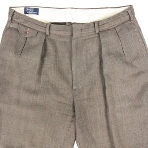 Polo Ralph Lauren Wool Tweed Pleated Trousers Mens 36x30 Houndstooth Vintage USA